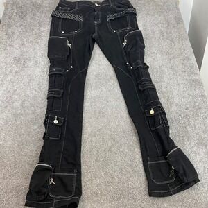 GUAPI Pants Mens 38 Emo Cyber Y2K Cargo Tactical Flare Contrast Stitch Pockets